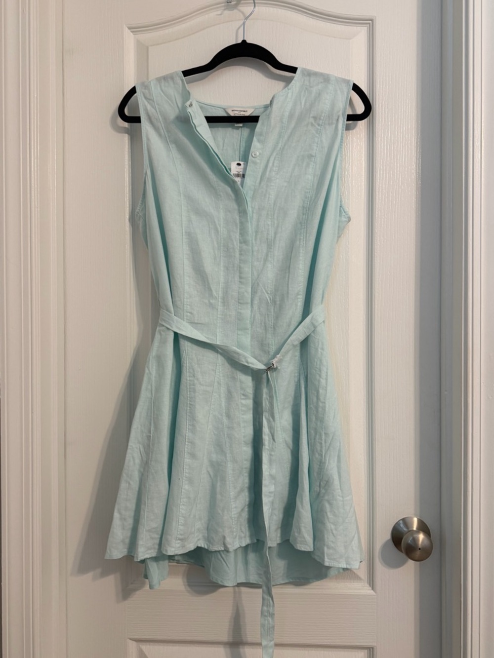 Banana Republic Factory Light Blue Linen Blend Sleeveless Godet Mini Dress Sz L
